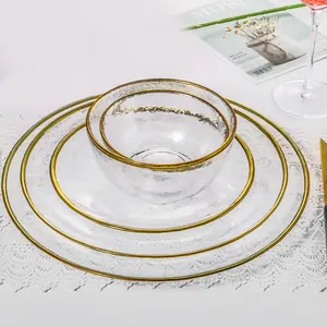 Venta al por mayor Plaat Vajilla Plattes Placa Cena Piatto Gold Rim Dish Plaka Clear Glass Charger Plate Piring Set - Product Image 1