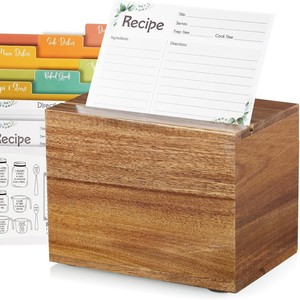 Wooden Recipe Card <b>Box</b> Square Lidded <b>Kitchen</b> <b>Storage</b> Holder Dark Brown - Product Image 1