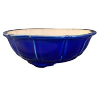 Pot de bonsaï bleu vif émaillé en forme de lotus
