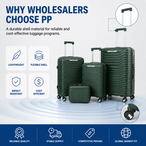 <span class=keywords><strong>Valise</strong></span> de voyage rigide en PP vert foncé, ensemble de 3 pièces avec serrure à combinaison, coque côtelée, poignée OEM, assortiment de stock - Product Image 2