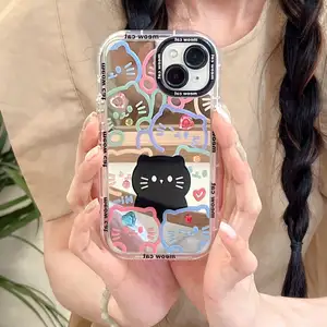 Зеркальный чехол с милыми кошками и кристаллами для iPhone 14