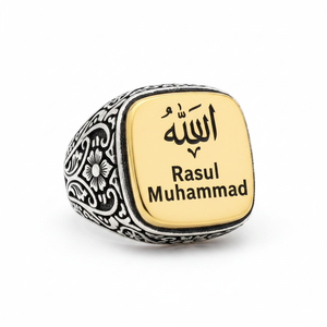 925K Sterling Silver Islamic Design Allah Rasul Muhammad <b>Men</b> <b>Ring</b> - Product Image 2