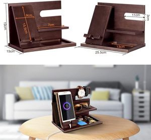 Regali per uomini che hanno <span class=keywords><strong>tutto</strong></span>: stazione di ricarica in legno per telefono, portachiavi, porta portafoglio, supporto per orologio, organizer da comodino - Product Image 4