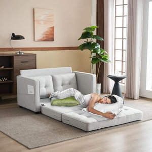 Sofá Futón Plegable Moderno Más Vendido con Estructura Cuadrada <span class=keywords><strong>de</strong></span> Madera, Diseño sin Respaldo ni Brazos, Tapicería <span class=keywords><strong>de</strong></span> Tela/Terciopelo/Cuero para 3 Personas - Product Image 3
