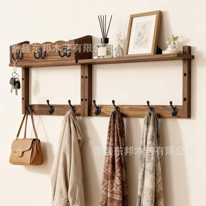 Cross-border wooden wall-mounted shelf, coat rack, entryway shelf with <b>hooks</b>, key rack, <b>kitchen</b> utensil organizer. - Product Image 1
