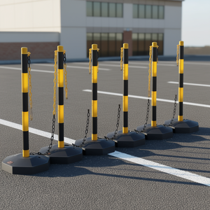 Poste Delimitador de Tráfico Vevor de 8 Pies, Negro y Amarillo, Paquete de 6, Base Rellenable, Barrera de Seguridad para Estacionamientos - Product Image 2