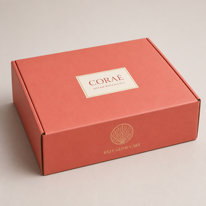 Boîte d'expédition ondulée personnalisée à fermeture automatique, rouge corail, impression feuille d'or, pelliculage mat, emballage cosmétique et soins de la peau, à rabat - Product Image 2