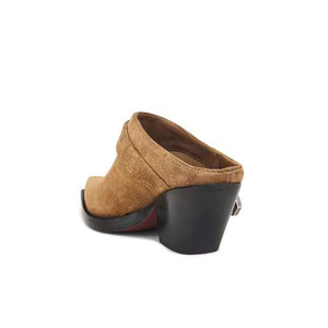 Sandalias de tacón alto de cuña gruesa con punta en pico para mujer, de gamuza, con hebillas metálicas, para oficina - Product Image 4