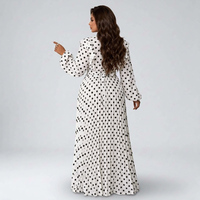 Robe longue décontractée élégante à pois français pour femme grande taille, col rond, manches longues lanternes à volants, taille haute plissée