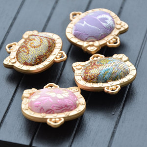 Pendentif Tête de Chat en Brocart Style Chinois, Breloque en Alliage de Zinc avec Sertissage pour Sac, Porte-clés, Collier, Accessoire de Bijouterie - Product Image 3