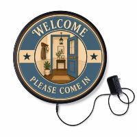 Panneau LED Métal Vintage 'Bienvenue Happy Place' Décoration Murale Rétro pour Bar à Domicile, 'Man Cave', Garage, Salle de Jeux, Patio, Art Mural pour la Maison