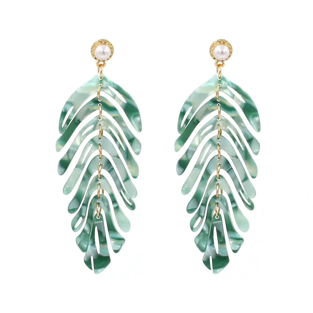 2022 Handmade Monstera Leaf Earrings Hawaiian Tropical Plant Lady Earrings Acrylic fashion jewelry set