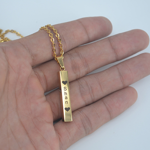 <strong>Metal</strong> <strong>Choker</strong> Stainless Steel Blank 18k Gold Plated Vertical Bar Pendant Name Necklace for Men - Product Image 4