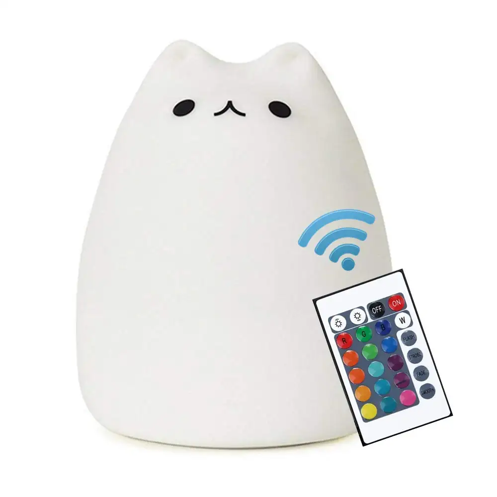 Hadiah Mainan Anak-anak Lampu Led Hewan Warna-warni Kucing Lampu Silikon dengan Remote Control Perubahan Warna Cahaya Malam