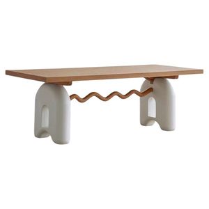Solid Wood Cream Colored McDull Dining <b>Table</b> Nordic Rectangular Designer Desk For Home Office Use - Product Image 5