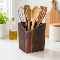 Support à ustensiles de cuisine en bois de noyer noir et résine époxy de luxe, vente en gros, pour plan de travail de cuisine