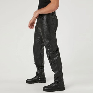 Chiusura <span class=keywords><strong>con</strong></span> bottoni personalizzati in vita <span class=keywords><strong>con</strong></span> zip 5 <span class=keywords><strong>tasche</strong></span> <span class=keywords><strong>pantaloni</strong></span> in finta pelle slim fit da uomo - Product Image 2