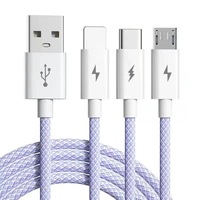 Câble de charge rapide 66W 3 en 1 6A, conducteur en cuivre pur, gaine en nylon, 1m, type C, micro USB pour ordinateur, écouteurs, iOS et imprimante