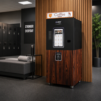 Distributeur automatique de café en libre-service avec écran tactile et cabinet en bois pour bureaux, hôtels et espaces commerciaux