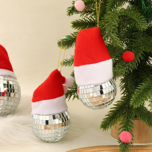 Yi Sugar Argent Mousse Mini Chapeau De Père Noël Ornements Suspendus Arbre De Noël Boule Brillante Disco Miroir Boule - Product Image 3