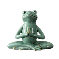 Figurine de grenouille de yoga décorative en céramique pour table, statue de grenouille verte de méditation, sculptures de grenouilles décoratives de collection