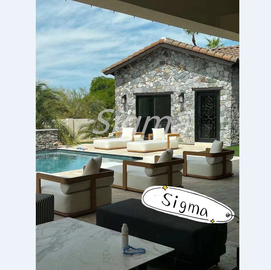 Patio Outdoor Furniture Fabric All Weather Waterproof Outdoor Teak Wooden Sun Lounger