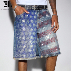 Shorts en jean LARSUR personnalisés, fabriqués en usine, avec des bords bruts, ornés de strass et de diamants, style baggy, déchirés, scintillants, shorts en jean, jorts - Product Image 6