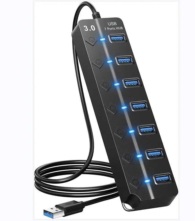 High Speed Individual On/Off Switches and Lights Multi Port USB Splitter 7 Port USB 3.0 Hub