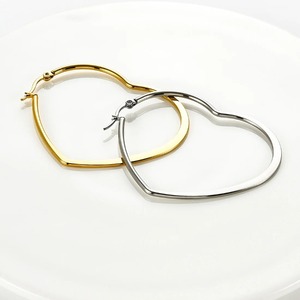 Boucles d'oreilles créoles en acier inoxydable pour femmes, style bohème, hypoallergéniques, plaquées or et argent, grandes, simples, creuses, en forme de cœur, cadeau de bijoux - Product Image 3