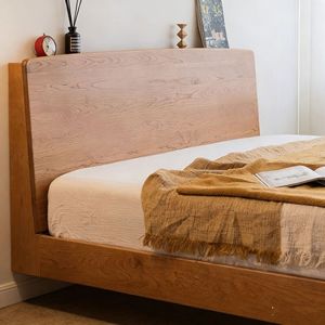 Lit double en bois de cerisier, lit plateforme en bois massif 1,8 m, style nordique, lit pour chambre principale - Product Image 1