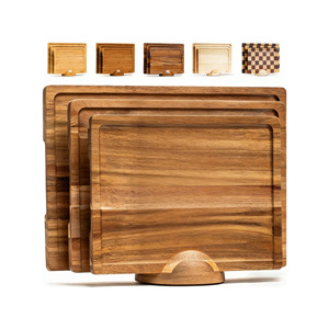 Juego de 3 tablas de cortar de madera de acacia, rectangulares, multifuncionales, para preparar alimentos en la cocina, servir carne, pizza y frutas - Product Image 4
