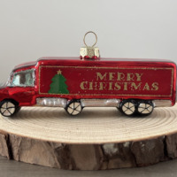 Hiasan Gantung Pohon Natal Merah Emas Hijau dengan Glitter, Truk Pengiriman Natal, Ornamen Kaca Figurine