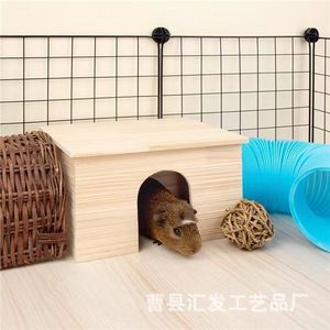 Casa para mascotas de madera maciza 30x24x17.5cm color natural para hámster, conejillo de indias, chinchilla, rata - Product Image 2