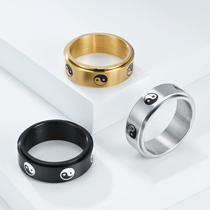 Chinese-style Taoist Tai Chi symbol yin-yang fish rotating <b>ring</b> for men, a Chinese-style tourist souvenir, <b>titanium</b> steel index - Product Image 1