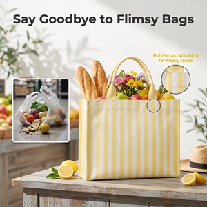 Bolsa de Compras de Lona a Rayas Amarillo y Blanco, Gran Capacidad, para Mujer, con Logotipo Personalizado, para Uso Diario y Playa, Venta al Por Mayor - Product Image 2