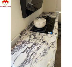 Bộ bàn ăn mặt bàn đá cẩm thạch trắng Calacatta Viola Ý hiện đại, bề mặt mài nhẵn, mặt đảo bếp vân tím - Product Image 5