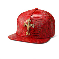 Gorra de Béisbol de Cuero PU con Logotipo Dorado Metálico, Casual, Unisex, con Hebilla de Cinturón, Estilo Hip Hop Rap, 5 Paneles, Gorra de Sol con Cierre a Presión para Hombre y Mujer