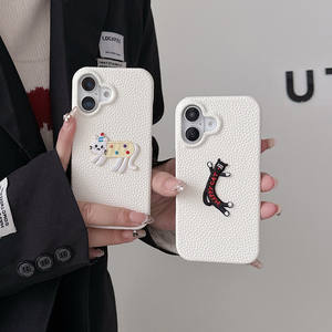 Custodia per telefono con ricamo a gatto carino per iPhone 17 16 15 14 13 12 11 Pro Max Plus, Cover protettiva in pelle sintetica - Product Image 3