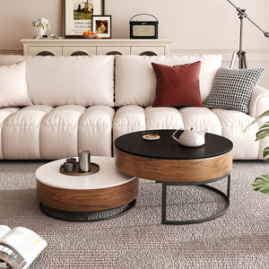 Hiện đại Vòng lift-top làm tổ Bàn cà phê chân 2 ngăn kéo trắng & tự nhiên nhà Bàn cà phê hiện đại Vòng Kim Loại Khay bảng - Product Image 5