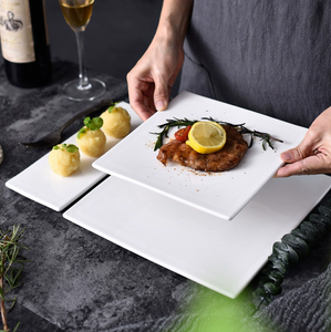Assiettes en céramique blanche de haute qualité, logo personnalisé, carrées et rondes, pour restaurants haut de gamme, hôtels de luxe, vente en gros - Product Image 2