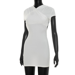 Viviblook J26DS205 Vestidos de verano para mujer, nuevo vestido ajustado mini sin espalda con cuello cruzado en V y manga corta de color sólido para damas - Product Image 5