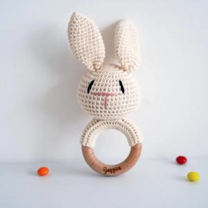 Hochet en bois pour bébé nouveau-né, fait main, en crochet, lapin, lion, cerf, <span class=keywords><strong>girafe</strong></span>, renard, 100% fait main, hochet animal en crochet, <span class=keywords><strong>attache</strong></span>-sucette - Product Image 5