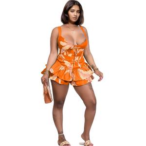 New Design <b>Sexy</b> Sleeveless Zipper Print Top Ruffle Printed Jumpsuits <b>Set</b> - Product Image 1