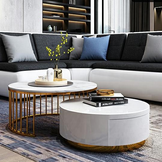 Luxury Round Coffee Table Sets Living Room Stainless Steel coffee table Furniture Marble Glass Side Table coffe table