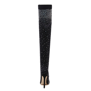 2025 Runway Fashion Hot Sale Women's Crystal Stretch Fabric Sock Boots Pointed Toe Knee-Heel Thigh High for Winter - Product Image 5