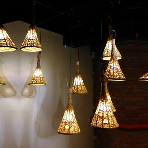 Bamboo Woven Pendant Lights Bell Shape E27 Led Home <b>Decoration</b> <b>Lighting</b> Fixtures Zen Tea Room Style Easy Installation - Product Image 1
