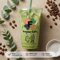 Gobelets jetables écologiques Greenbos avec logo personnalisé, en PET, avec couvercle, 12 oz à 32 oz, transparents, pour smoothies, café glacé et boissons froides
