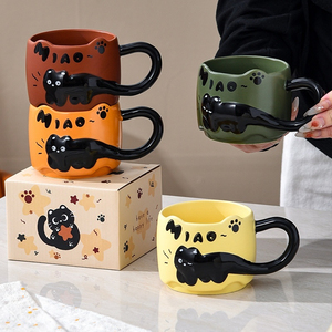 Criativo Ceramic Cat Stacking Cup Uso Doméstico Design Moderno Dos Desenhos Animados Microondas Lava-louças Água Segura Café Beber Tampa - Product Image 5