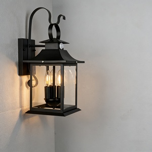 Outdoor <b>LED</b> Wall Lamp with Human Body <b>Sensor</b> Black Transparent Glass Lampshade Modern Garden Waterproof Exterior Wall Lamp - Product Image 2