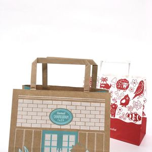 Customized Recycled Kraft Paper Gift <b>Bag</b> with Patch Handle Offset Printing for Sushi <b>Bread</b> Chocolate Cookie - Product Image 4